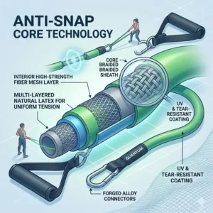 A person performing weighted squats using heavy-duty quantum resistance bands for progressive overload.