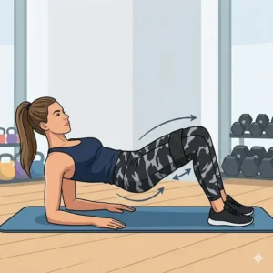A diagram showing the correct form for glute bridges during hip strengthening band exercises.