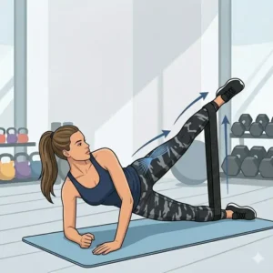 Lying side leg lifts illustration, a classic move for hip strengthening band exercises.