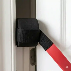 Close-up look at a premium stretch band door anchor showing dense foam padding and a heavy-duty nylon loop.
