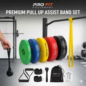 Different color-coded resistance levels included in the pull up assist band set for progressive strength building.