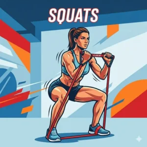 Illustration of a person performing weighted squats by anchoring lifeline resistance tubes under their feet.