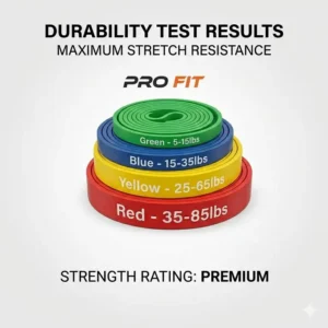 A portable pull up assist band set neatly packed inside its compact black mesh carrying bag for travel.