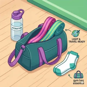 Minimalist illustration of lightweight and portable gymnastics stretch bands for travel.