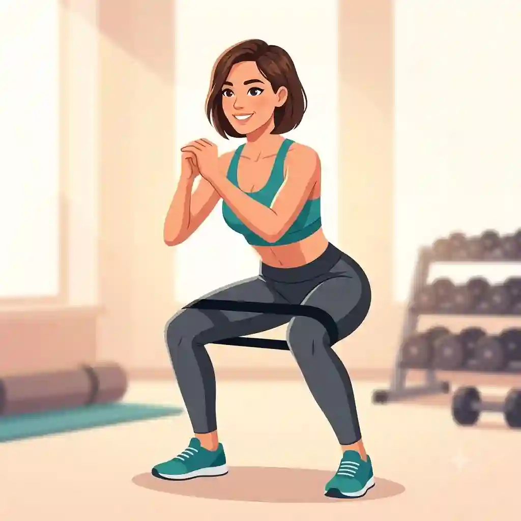 Woman performing a squat while using a resistance loop band around her thighs