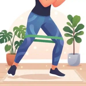 Vector illustration showing lateral band walks with light exercise bands around the thighs.